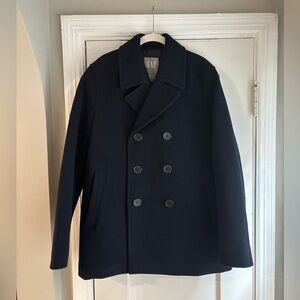 *SOLD* Heavyweight Double-Breasted Pea Coat with Quilted Lining, Navy, Size S